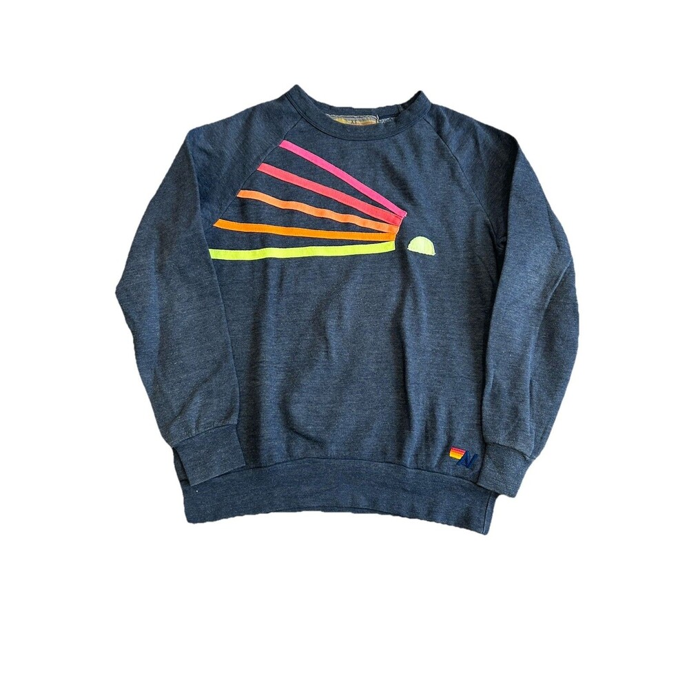 Aviator Nation Daydream Crewneck Women’s Sz XS Navy Blue Neon Embroidered